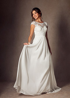 Azazie Brynslee Hochzeitskleider A-Linie Schaufel Pailletten Chiffon Kleid Diamantweiß image9