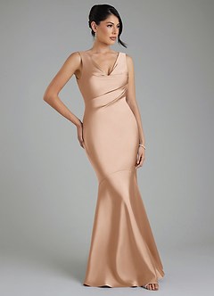 Azazie Monica Vestidos de damas de honor Vestido Rosa Inglesa de Satén Elástico de Corte Sirena con Plisado image6