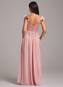 Azazie Denisse Robes de demoiselle d'honneur Robe Trapèze en Satin extensible Rayé Rose Poudré image2