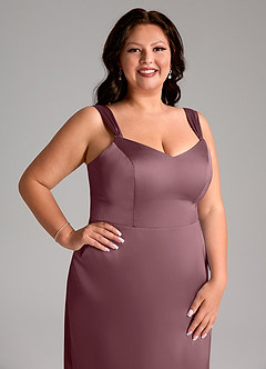 Azazie Denice Bridesmaid Dresses Amethyst Sheath Pleated Stretch Satin Dress image7