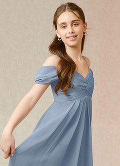 Azazie Kaitlynn Junior Dusty Blue A-Line Off the Shoulder Chiffon Dress image6