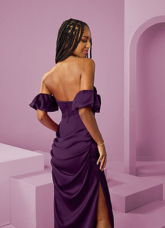 Barbie ♥ Azazie Robes de demoiselle d'honneur Robe Fourreau Convertible en Satin extensible Épaule décolletée Grain De Raisin image8