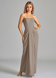Azazie Anaïs Bridesmaid Dresses Taupe Sheath Strapless Chiffon Dress image3