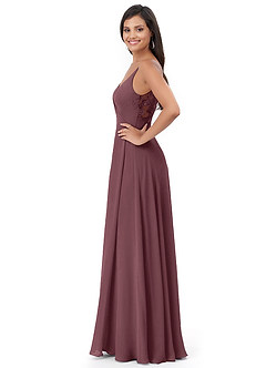 Azazie Lennon Brautjungfernkleider A-Linie Spitze Chiffon Kleid Sangria image3