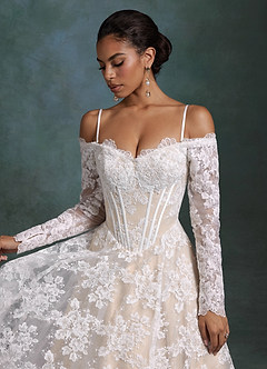 Azazie Skylar Robes de mariée Robe Trapèze en Dentelle Décolleté en cœur Diamant Blanc Champagne image7