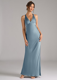 Azazie Tianna Brautjungfernkleider A-Linie Stretch-Satin Kleid Staubblau image4