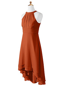 Azazie Linna Junior Vestido de Naranja Quemada de Gasa de Corte En A con Plisado image7
