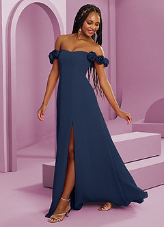 Barbie ♥ Azazie Bridesmaid Dresses Dark Navy A-Line Off the Shoulder Chiffon Convertible Dress image7