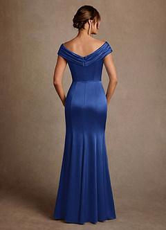 Azazie Aberdeen vestidos de madre de la novia Vestido de Azul Real de Satén Elástico de Corte Recto con Plisado image2