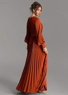 Azazie Grayson Bridesmaid Dresses Paprika A-Line Long Sleeve Stretch Satin Dress image5