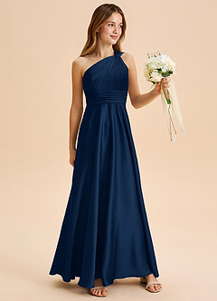 Azazie Charlize Junior Jurk van Stretch Satijn met A-Lijn Geplooid Donkere Marine image3