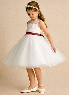 Azazie Lettie Flower Girl Dresses Ivory Rust Ball-Gown Lace Dress image3