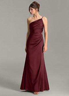 Azazie Hudsyn Jurken voor bruidsmeisjes Jurk van Stretch Satijn met Zeemeermin One-shoulder Cabernet image4