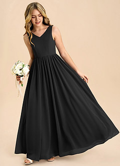 Azazie Hathaway Junior Black A-Line Bow Chiffon Dress image4