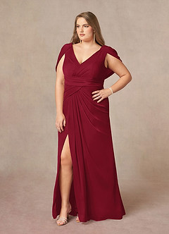 Azazie Luisa Mother of the Bride Dresses Burgundy Mermaid V-Neck Pleated Mesh Dress image9