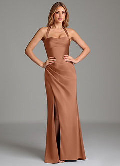 Azazie Serenity Robes de demoiselle d'honneur Robe Sirène en Satin extensible Décolleté en cœur Bronze image5