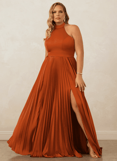 Christian Siriano Bridal for Azazie 1007 Bridesmaid Dresses Burnt Orange A-Line Pleated Stretch Satin Dress image8