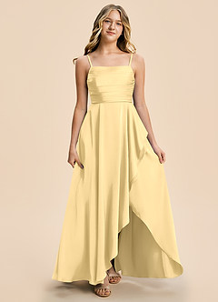 Azazie Naveah Junior Butter A-Line Ruched Stretch Satin Dress image4