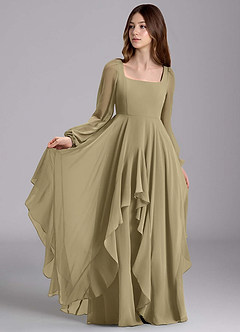 Azazie Clara Junior Abito A-Line in Chiffon Blusa Verde Muschio image1