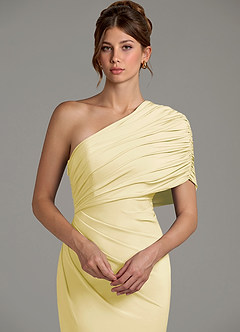 Azazie Essence Bridesmaid Dresses Lemon Sorbet Sheath One Shoulder Premium Stretch Jersey Dress image7