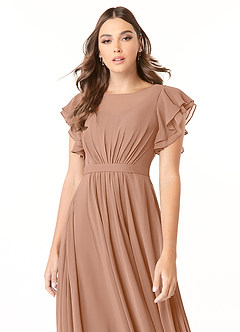 Azazie Daphne Bescheidene Brautjungfernkleider A-Linie Gekräuselt Chiffon Bodenlänge Kleid image4