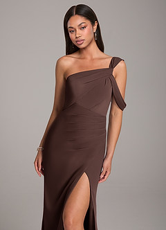 Azazie Wynter Final Sale Dusty Blue Sheath One Shoulder Chiffon Dress image7