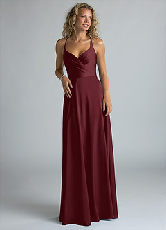 Azazie Davis Bridesmaid Dresses Cabernet A-Line Pleated Stretch Satin Dress image4