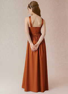 Azazie Jiya Junior Vestido Canela de Cetim elástico de Linha A com Plissado image2