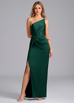 Azazie Naria Venta Final Vestido de Esmeralda de Satén Elástico de Corte Recto con Hombro unilateral image3