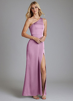 Azazie Phaedra Vestidos de damas de honor Vestido de Glicinia de Satén Elástico de Corte en A con Hombro unilateral image4