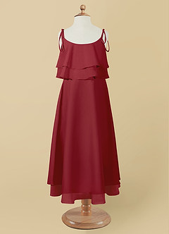 Azazie Temi Flower Girl Dresses Pomegranate A-Line Spaghetti Strap Chiffon Dress image10