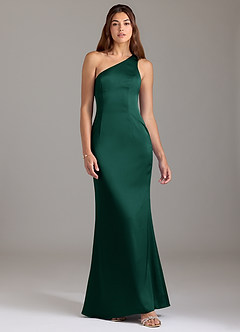 Azazie Arleth Bridesmaid Dresses Emerald A-Line One Shoulder Stretch Satin Dress image1
