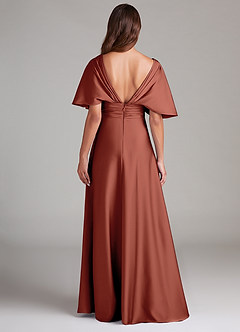 Azazie Pamela Robes de demoiselle d'honneur Robe Trapèze en Satin extensible Plissée Auburn image2