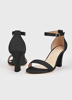 front Bijpassende kleur stretch satijnen sandalen met één bandje en gesp en dikke hak