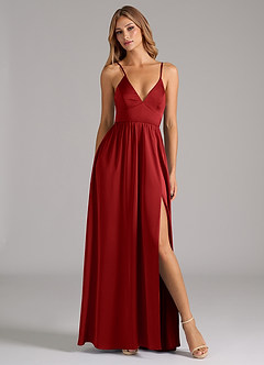 Azazie Aaida Bridesmaid Dresses Pomegranate A-Line Corset Stretch Satin Dress image5