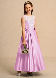 Azazie Candy Girl Flower Girl Dresses Candy Pink Ball-Gown Bow Matte Satin Dress image7