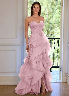 Aurelia Rosa A-Linien-Abendkleid mit floralem Herzausschnitt, Rüschen und asymmetrischem Schnitt image6