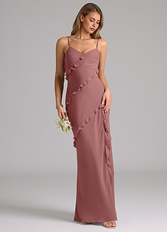 Azazie Nancie Robes de demoiselle d'honneur Robe Sirène en Mousseline de soie Rayé Rose Du Désert image5