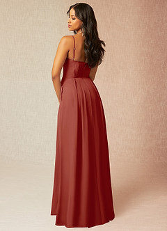 Azazie Kyedae Bridesmaid Dresses Terracotta A-Line V-Neck Pleated Chiffon Dress image4