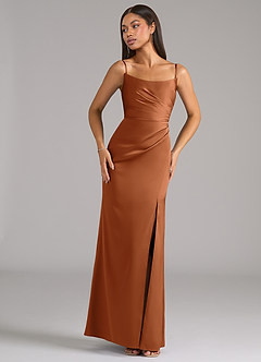 Azazie Marla Bridesmaid Dresses Copper Sheath Strapless Stretch Satin Convertible Dress image7