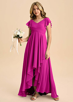 Azazie Caria Junior Fuchsia A-Line Pleated Chiffon Dress image6