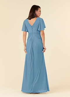 Azazie Emmeline Mother of the Bride Dresses Steel Blue A-Line V-Neck Pleated Mesh Dress image2