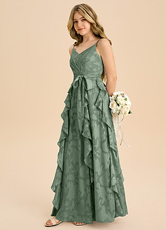 Azazie Peyton Junior Matcha A-Line Pleated Floral Burnout Dress image5