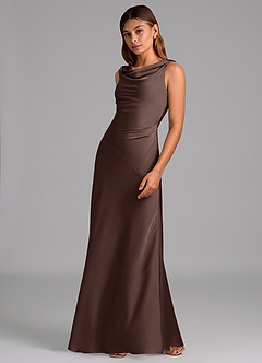 Azazie Nerine Bridesmaid Dresses Ganache A-Line Pleated Stretch Satin Dress image4