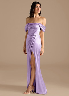 Azazie Lynden Final Sale Lilac Sheath Off the Shoulder Metallic Satin Convertible Dress image7