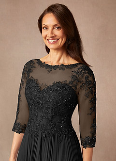 Azazie Corinne Kleider für die Brautmutter A-Linie Pailletten Chiffon Kleid Schwarz image6