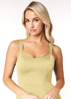 Azazie Nessi Final Sale Black Sheath Scoop Side Slit Stretch Satin Dress image5