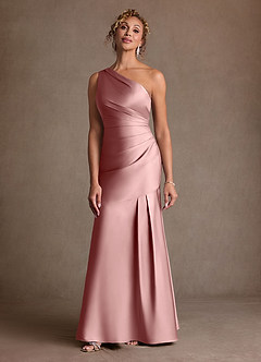 Azazie Haifa Mother of the Bride Dresses Dusty Rose Mermaid One Shoulder Stretch Satin Dress image1