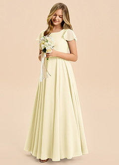 Azazie Cady Junior Lemon Sorbet A-Line Pleated Chiffon Dress image4