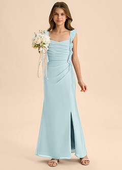 Azazie Jessamine Junior Vestido de Vidrio Marino de Gasa de Corte Sirena con Escote de Corazón image1